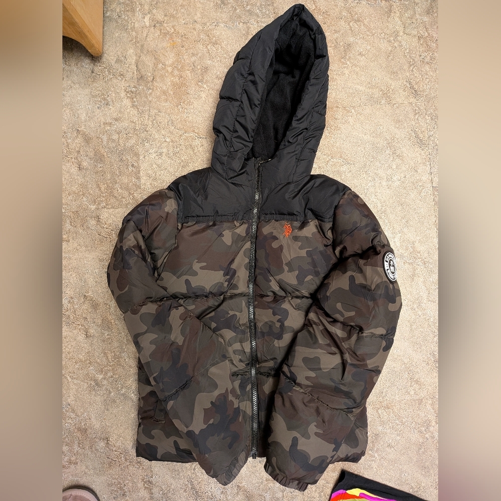 U.S. Polo Assn. Black and Brown Camo Puffer Jacket
